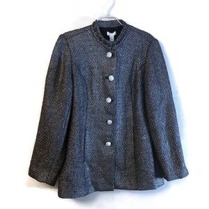 Chico’s NWT Womens Silver Metallic Tweed Blazer Jacket Sz 1